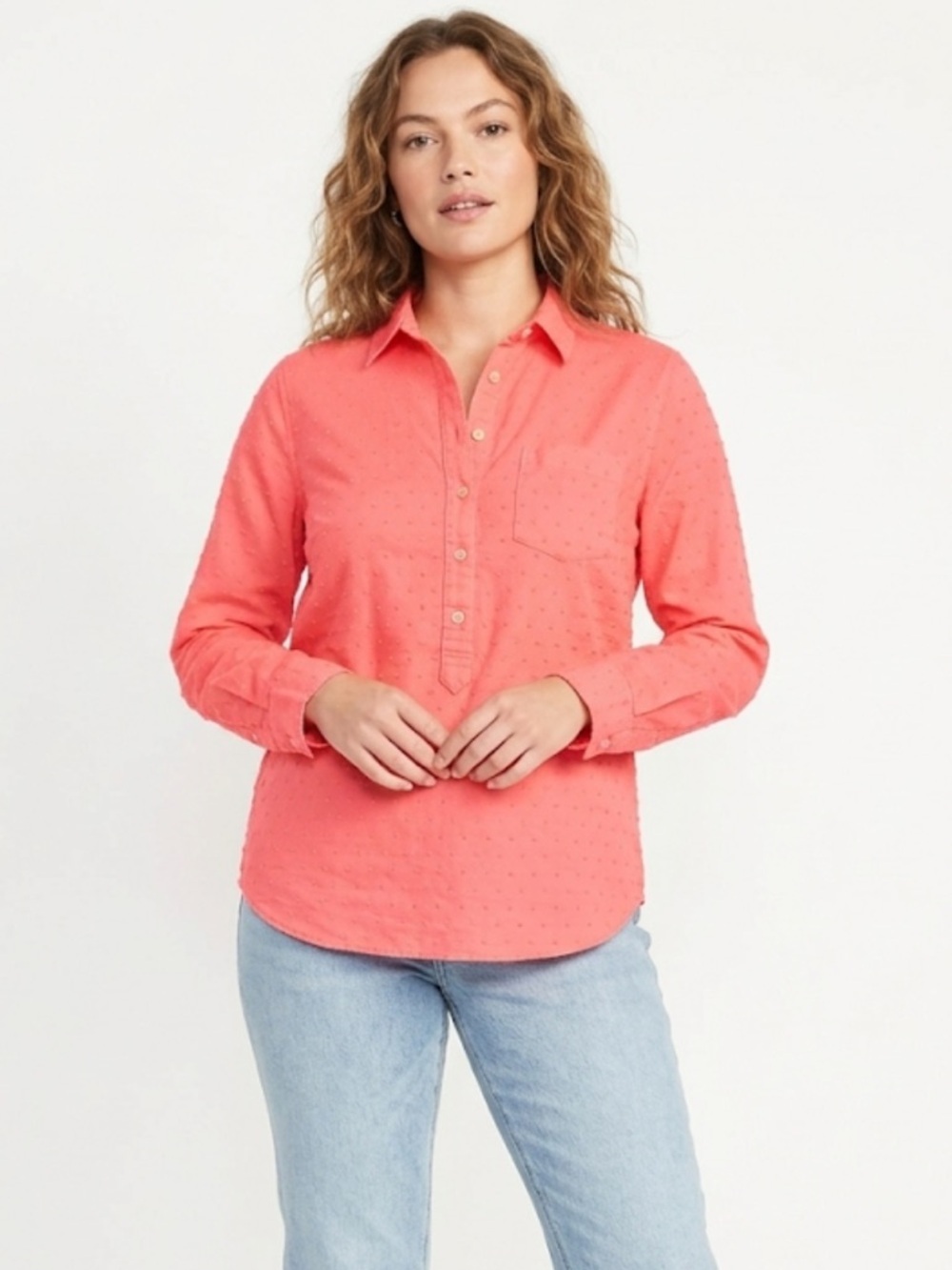 Old Navy Coral Neon‎ Blouse | Size Extra Small Long Sleeve Peasant Top Neon